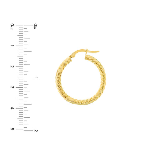 14K Yellow Gold Rope Twist Round Hoop Earrings - Queen May