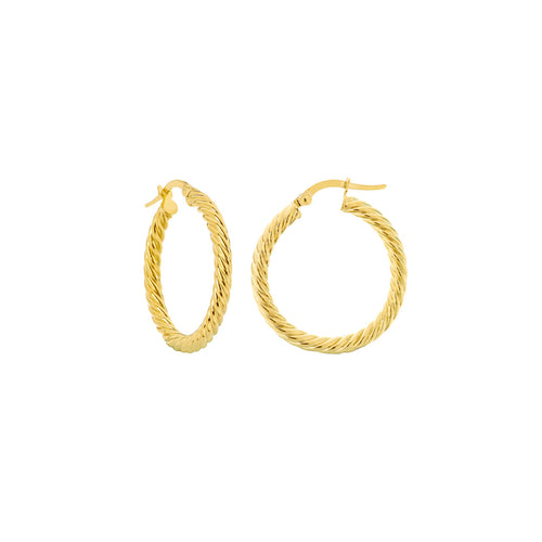 14K Yellow Gold Rope Twist Round Hoop Earrings - Queen May