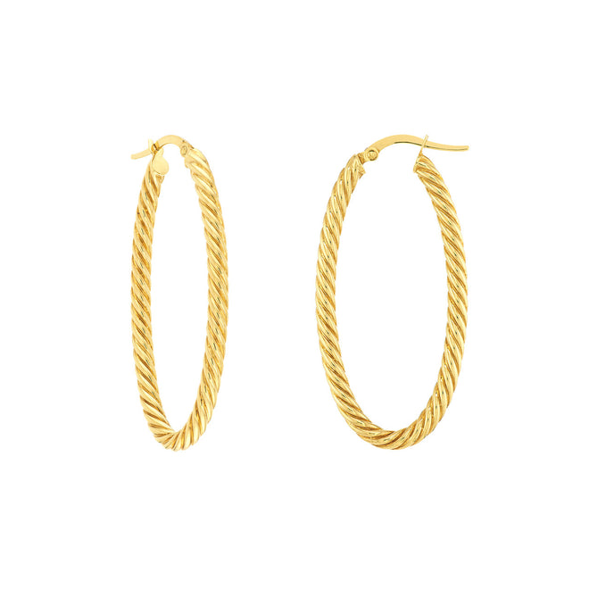 14K Yellow Gold Oval Rope Twist Hoop Earrings - Queen May