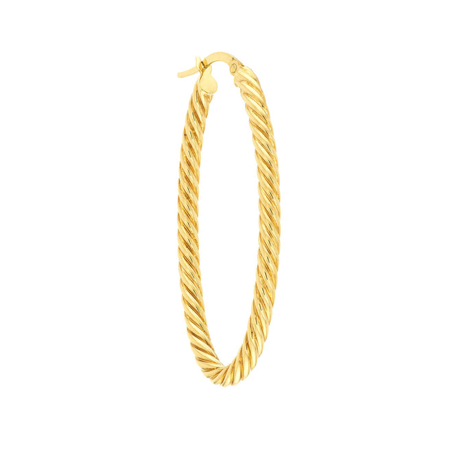 14K Yellow Gold Oval Rope Twist Hoop Earrings - Queen May