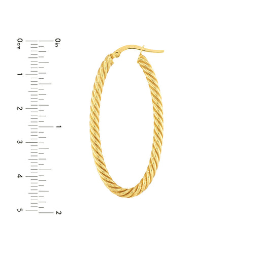 14K Yellow Gold Oval Rope Twist Hoop Earrings - Queen May