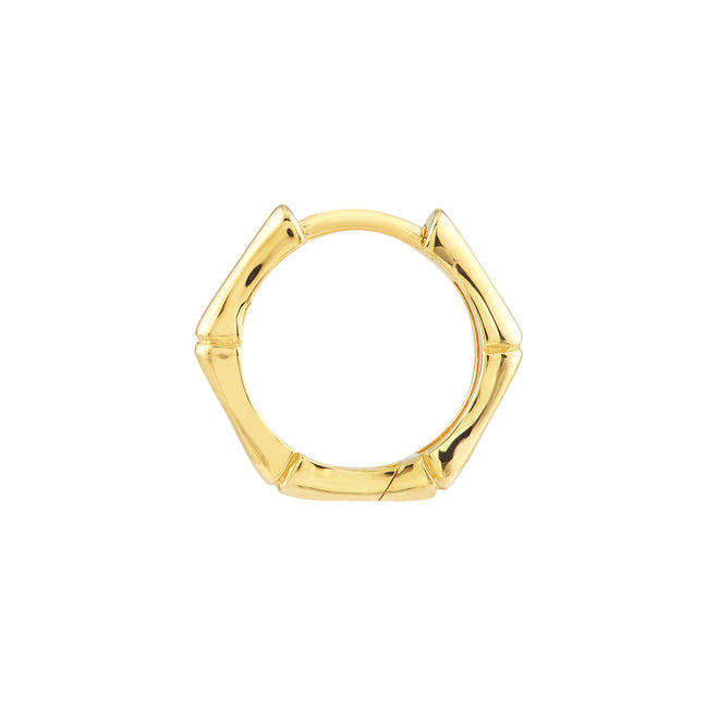 14K Yellow Gold 12.50mm Bamboo Huggie Hoop Earrings - Queen May