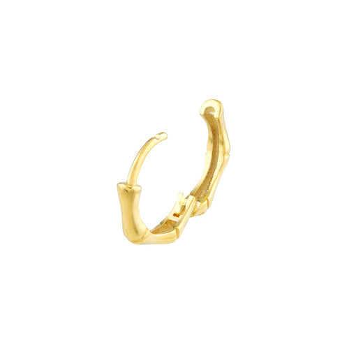 14K Yellow Gold 12.50mm Bamboo Huggie Hoop Earrings - Queen May