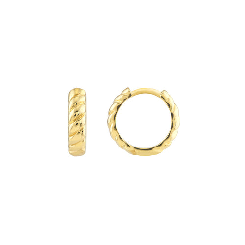 14K Yellow Gold 3.5x13mm Ribbed Polished Hoop Earrings - Queen May