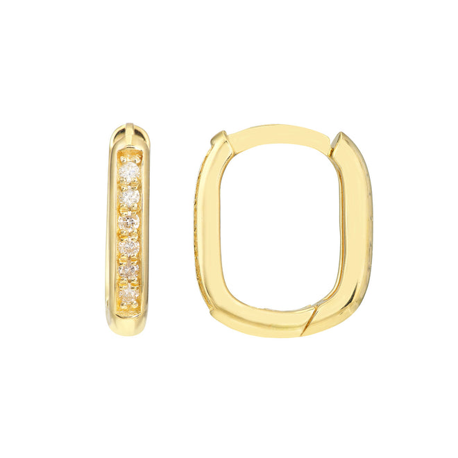 14K Yellow Gold 8mm Diamond Channel Oblong Hoop Earrings - Queen May