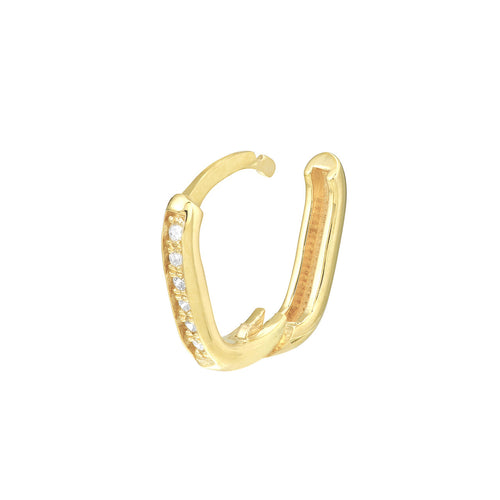 14K Yellow Gold 8mm Diamond Channel Oblong Hoop Earrings - Queen May