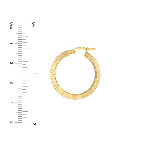 14K Yellow Gold 4x20mm Knife Edge Fluted Round Hoop Earrings - Queen May