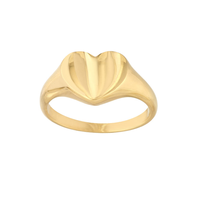 14K Yellow Gold Signet Mini Heart Engravable Ring - Queen May