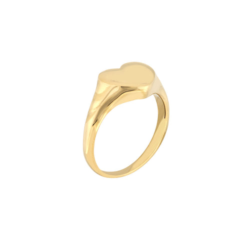 14K Yellow Gold Signet Mini Heart Engravable Ring - Queen May