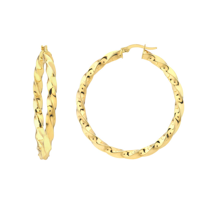 14K Yellow Gold 3x35mm Tight Twist Round Hoop Earring - Queen May