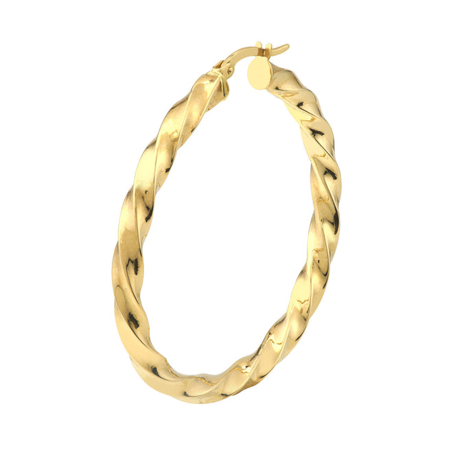 14K Yellow Gold 3x35mm Tight Twist Round Hoop Earring - Queen May