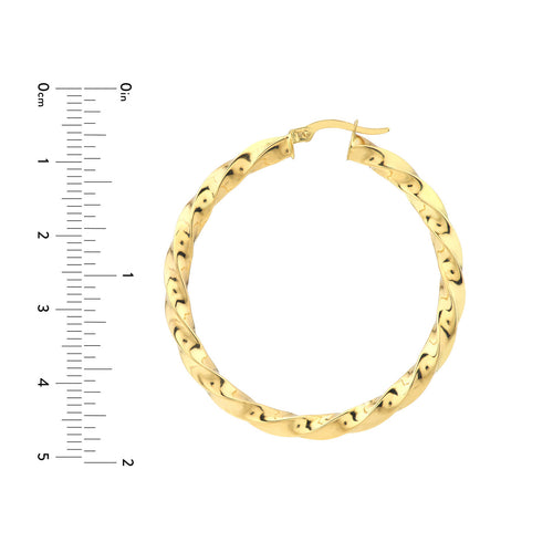 14K Yellow Gold 3x35mm Tight Twist Round Hoop Earring - Queen May