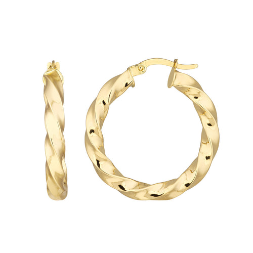 14K Yellow Gold 3x20mm Tight Twist Round Hoop Earring - Queen May