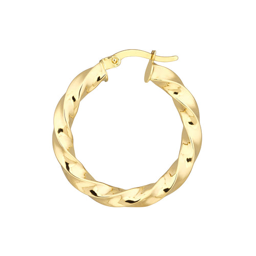 14K Yellow Gold 3x20mm Tight Twist Round Hoop Earring - Queen May