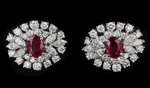 Vintage 18K White Gold 1.10 Carat Burma Ruby & Diamond Earrings Stone Group Certified - Queen May