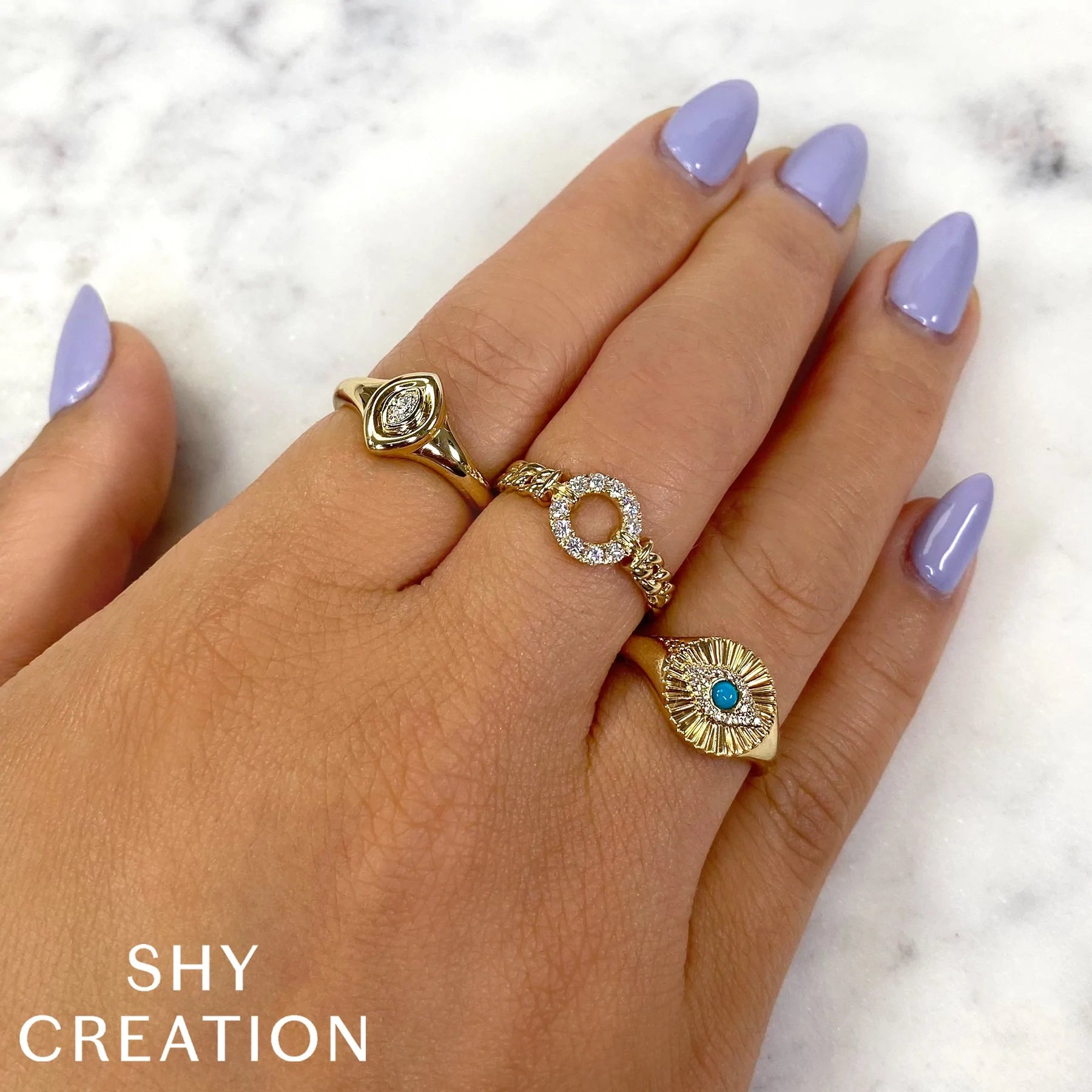 Sparkly Evil Eye Gold Ring | Handmade Protection | Ebru Jewelry