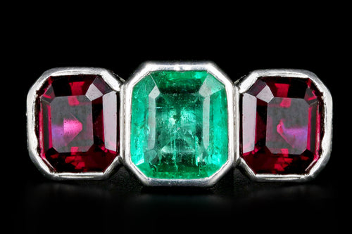 Art Deco Platinum Emerald & Almandine Garnet Ring - Queen May