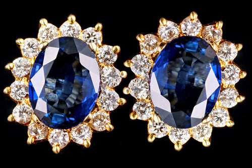 Modern 18K Yellow Gold Oval Sapphire & Diamond Halo Stud Earrings - Queen May