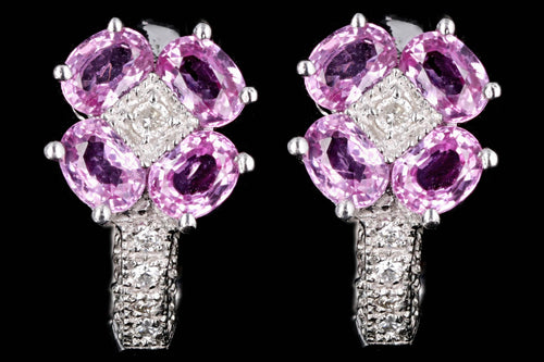 14K White Gold Pink Sapphire & Diamond Flower Earrings - Queen May