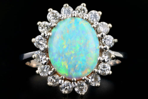 14K White Gold 2 Carat Opal & Diamond Halo Ring - Queen May