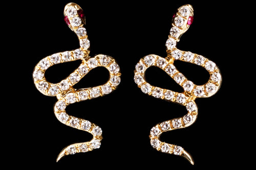 New 14K Yellow Gold Diamond & Ruby Snake Stud Earrings - Queen May
