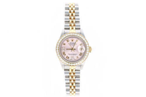 Rolex Ladies Datejust 69173 With Pink Roman Numeral Diamond Dial and Bezel - Queen May