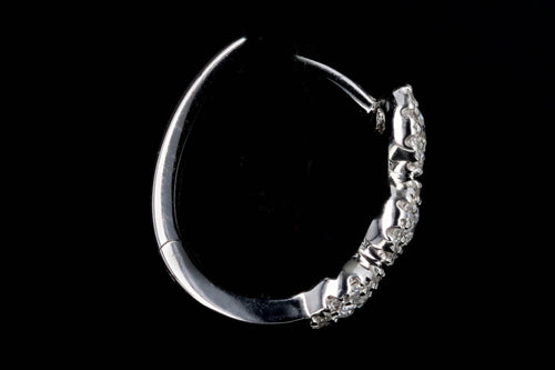 14K White Gold .37 Carat Total Weight Diamond Halo Hoop Earrings - Queen May