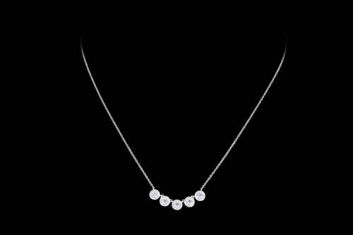 New 14K White Gold 1.20 Carat Total Weight Diamond Halo Necklace - Queen May