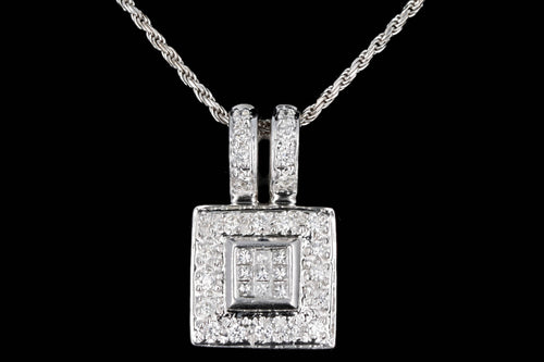 14K White Gold Princess Cut Diamond Cluster Pendant Necklace - Queen May
