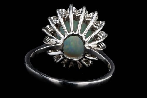14K White Gold 2 Carat Opal & Diamond Halo Ring - Queen May