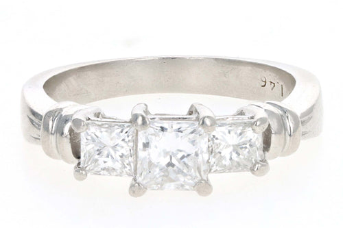 Modern Platinum 1.40 Carat Total Weight Princess Cut Diamond Three Stone Engagement Ring - Queen May