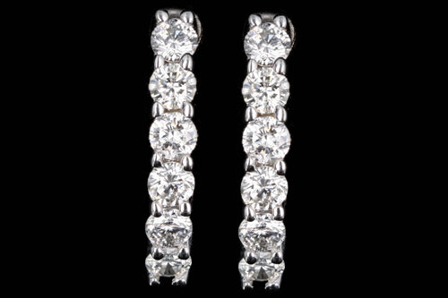 Modern 14K White Gold 1 Carat Total Weight Diamond Hoop Earrings - Queen May
