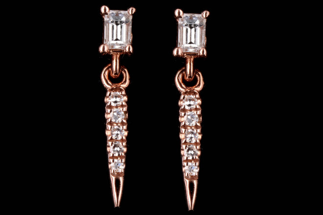 14K Rose Gold Mini Diamond Baguette Earrings - Queen May