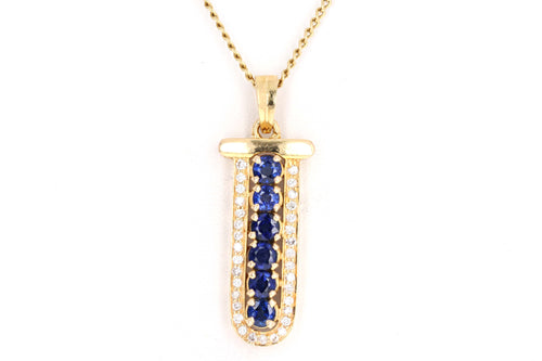 Modern 18K Yellow Gold Natural Sapphire & Diamond Pendant Necklace - Queen May