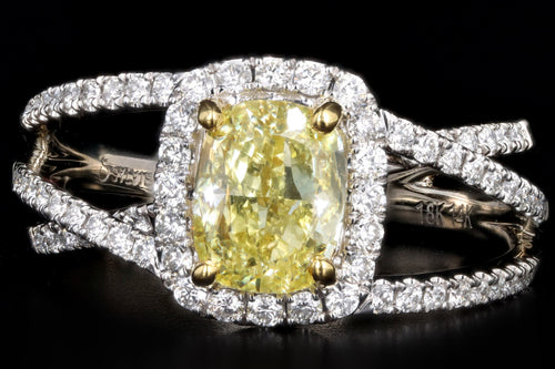 Modern 14K White Gold 1.50 Carat Fancy Yellow Cushion Diamond Engagement Ring - Queen May