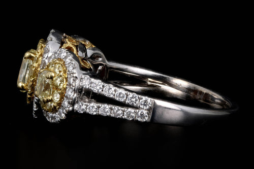 18K Gold 1.50 Carat Total Weight Fancy Yellow Oval Diamond Halo Engagement Ring - Queen May