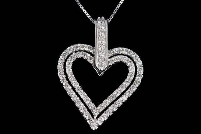 14K White Gold .35 Carat Total Weight Diamond Heart Pendant Necklace - Queen May