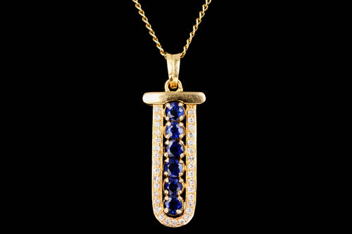 Modern 18K Yellow Gold Natural Sapphire & Diamond Pendant Necklace - Queen May