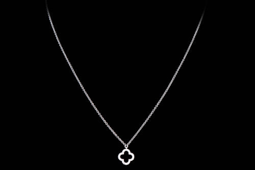 14K White Gold Mini Diamond Clover Necklace - Queen May