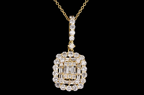 18K Yellow Gold 1.18 Carat Total Weight Baguette Diamond Cluster Pendant Necklace - Queen May