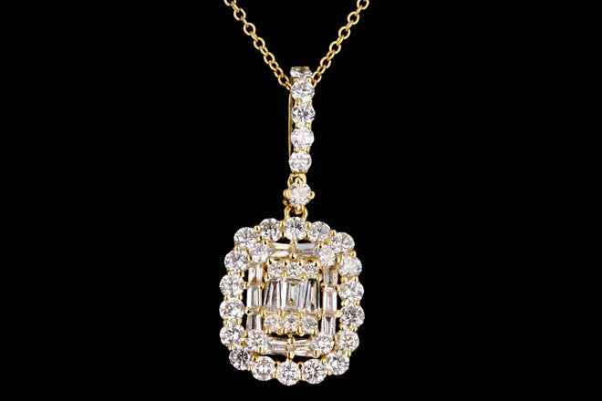 18K Yellow Gold 1.18 Carat Total Weight Baguette Diamond Cluster Pendant Necklace - Queen May