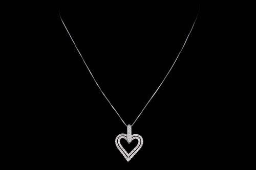 14K White Gold .35 Carat Total Weight Diamond Heart Pendant Necklace - Queen May