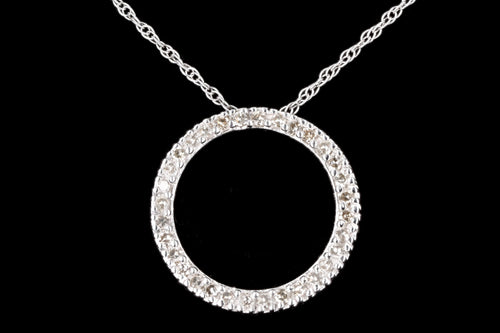 Modern 14K White Gold .20 Carat Total Weight Diamond Circle Pendant Necklace - Queen May