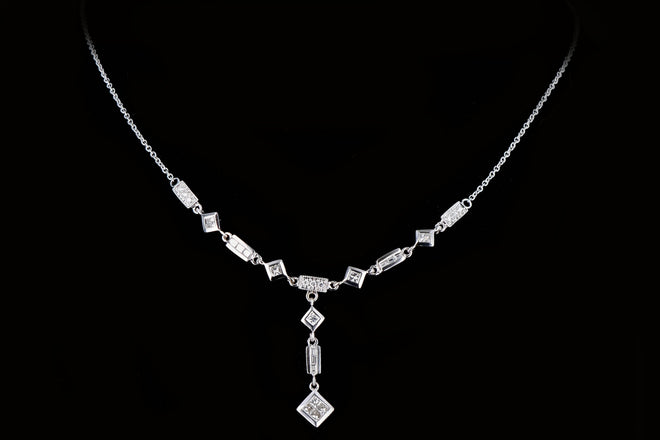 14K White Gold Diamond Lariat Necklace - Queen May