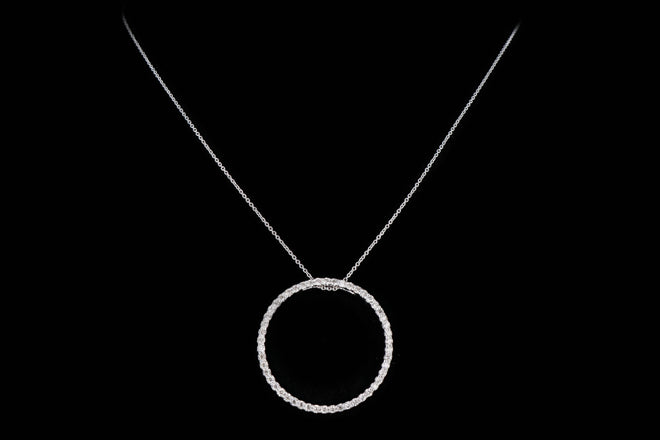 14K White Gold .50 Carat Total Weight Diamond Circle Pendant Necklace - Queen May