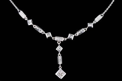 14K White Gold Diamond Lariat Necklace - Queen May