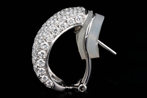 18K White Gold 4.12 Carat Total Weight Diamond Pave Hoop Earrings - Queen May