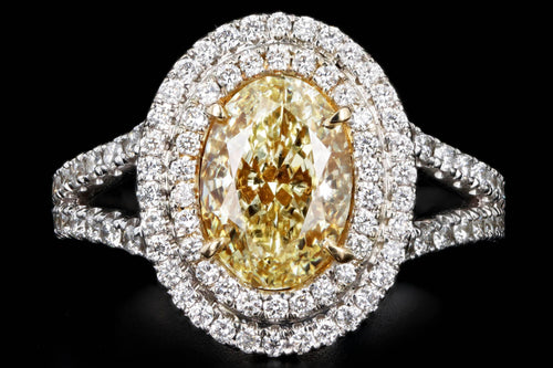 18K Gold 2 Carat Yellow Oval Diamond Halo Engagement Ring - Queen May