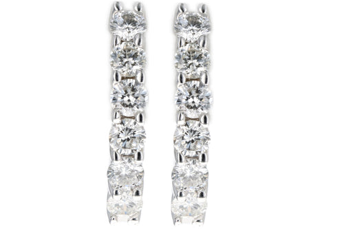 Modern 14K White Gold 1 Carat Total Weight Diamond Hoop Earrings - Queen May