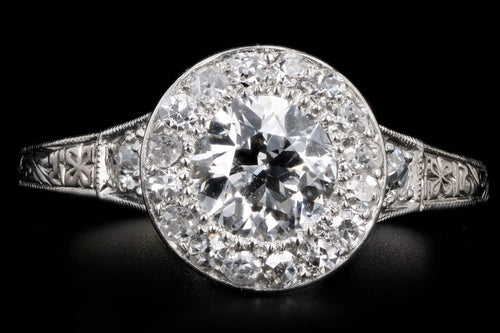 Art Deco Platinum & 18K White Gold .90 Carat Old European Diamond Halo Engagement Ring - Queen May